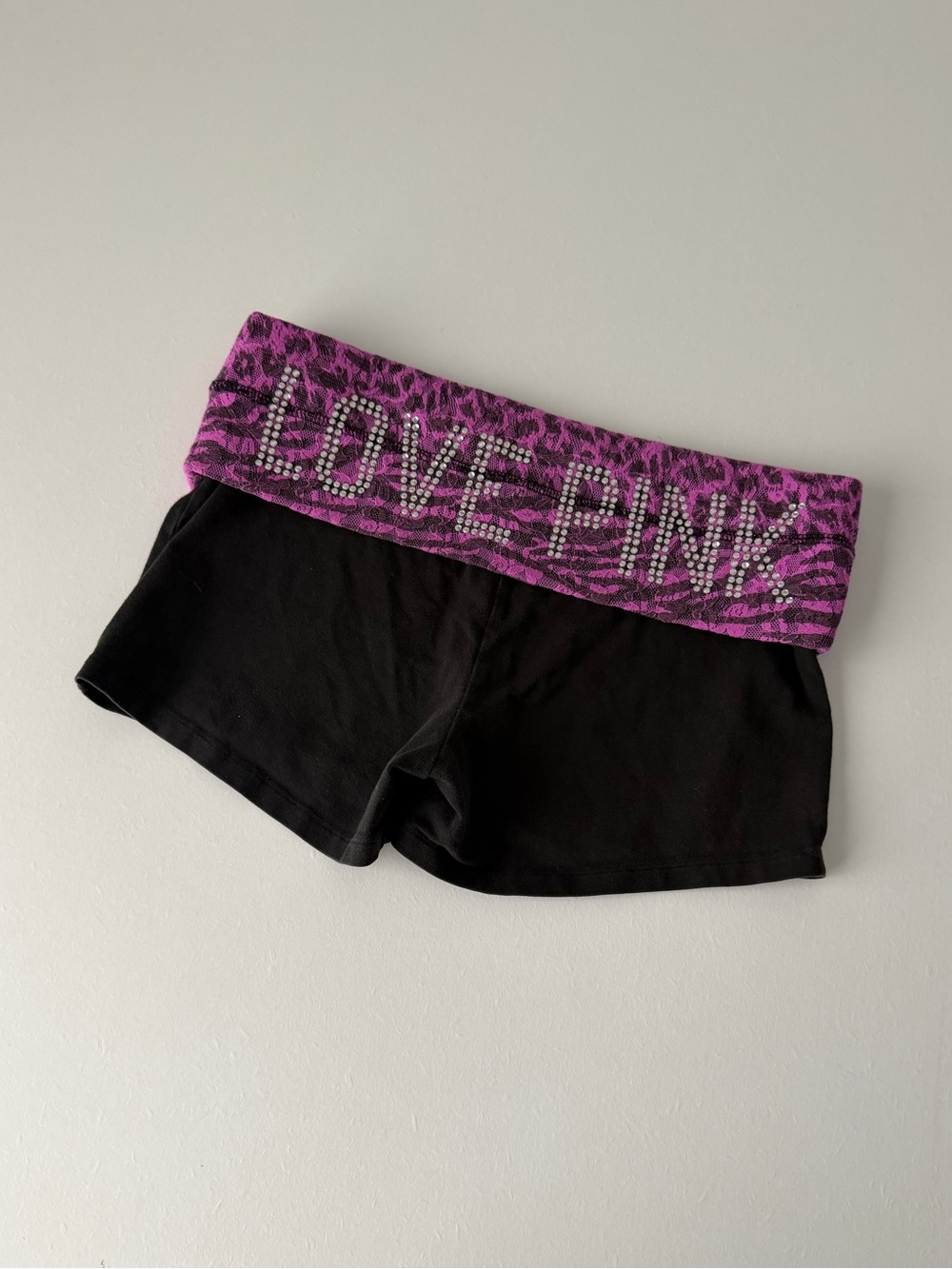 Y2K VS Pink Lowrise Foldover Short Zebra Bling